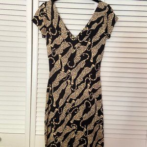 DVF Cat Double V Silk Sheath Dress